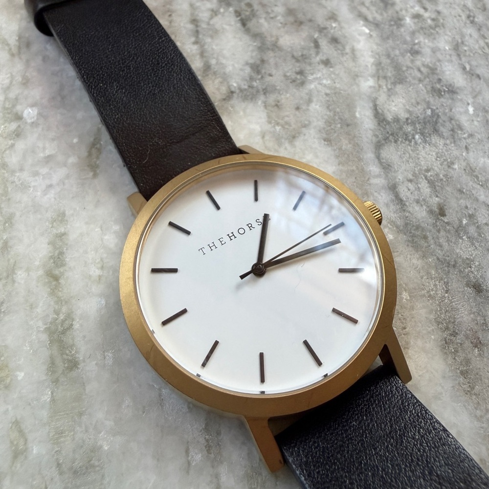 The HORSE  Gold Case Watch with Black Strap and White Dial - Picture 2 of 6
